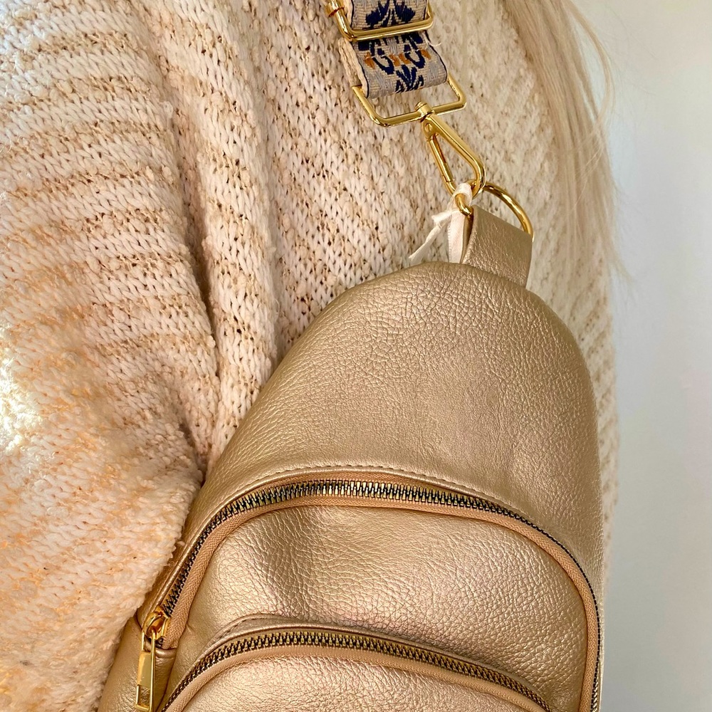 Alba Gold Leather backpack Purse 2 Straps New
